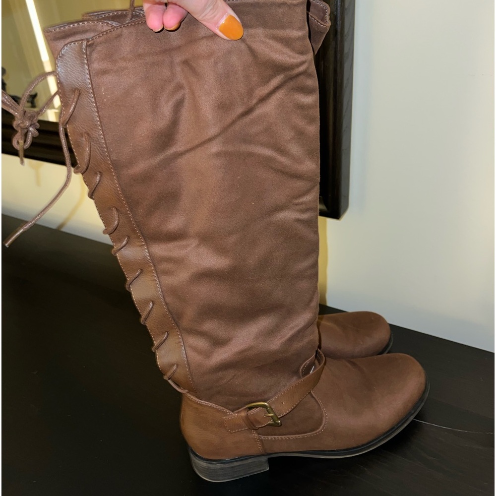 Brown Suede Lace up Riding Boots